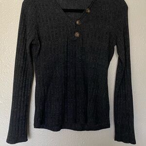 Black Ribbed Long Sleeve Blouse